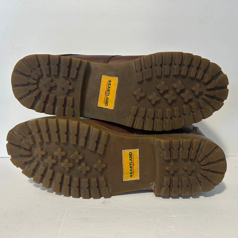 Vtg Eastland Brooklyn Moc Toe Boots Mens 9.5 Brown Buckle Strap Lug Sole Y2K